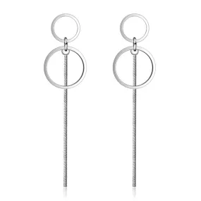 Exquisitely Simple Sterling Silver Circle Tassel Long Earrings