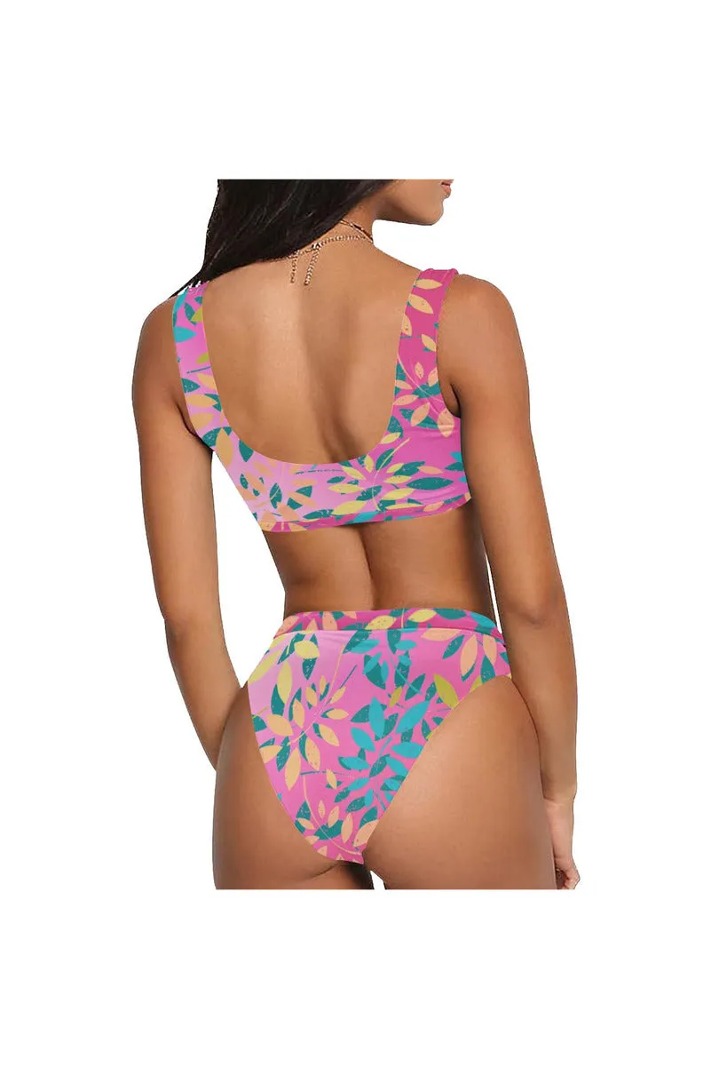 Flowery Sport Top & High-Waist Bikini Swimsuit