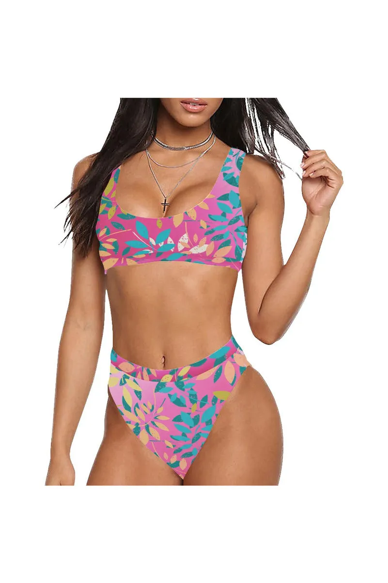 Flowery Sport Top & High-Waist Bikini Swimsuit