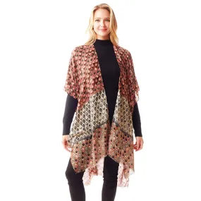 Geometric Border Printed Gold Foil Accented Ruana Poncho