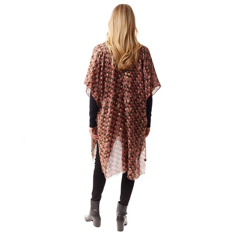 Geometric Border Printed Gold Foil Accented Ruana Poncho