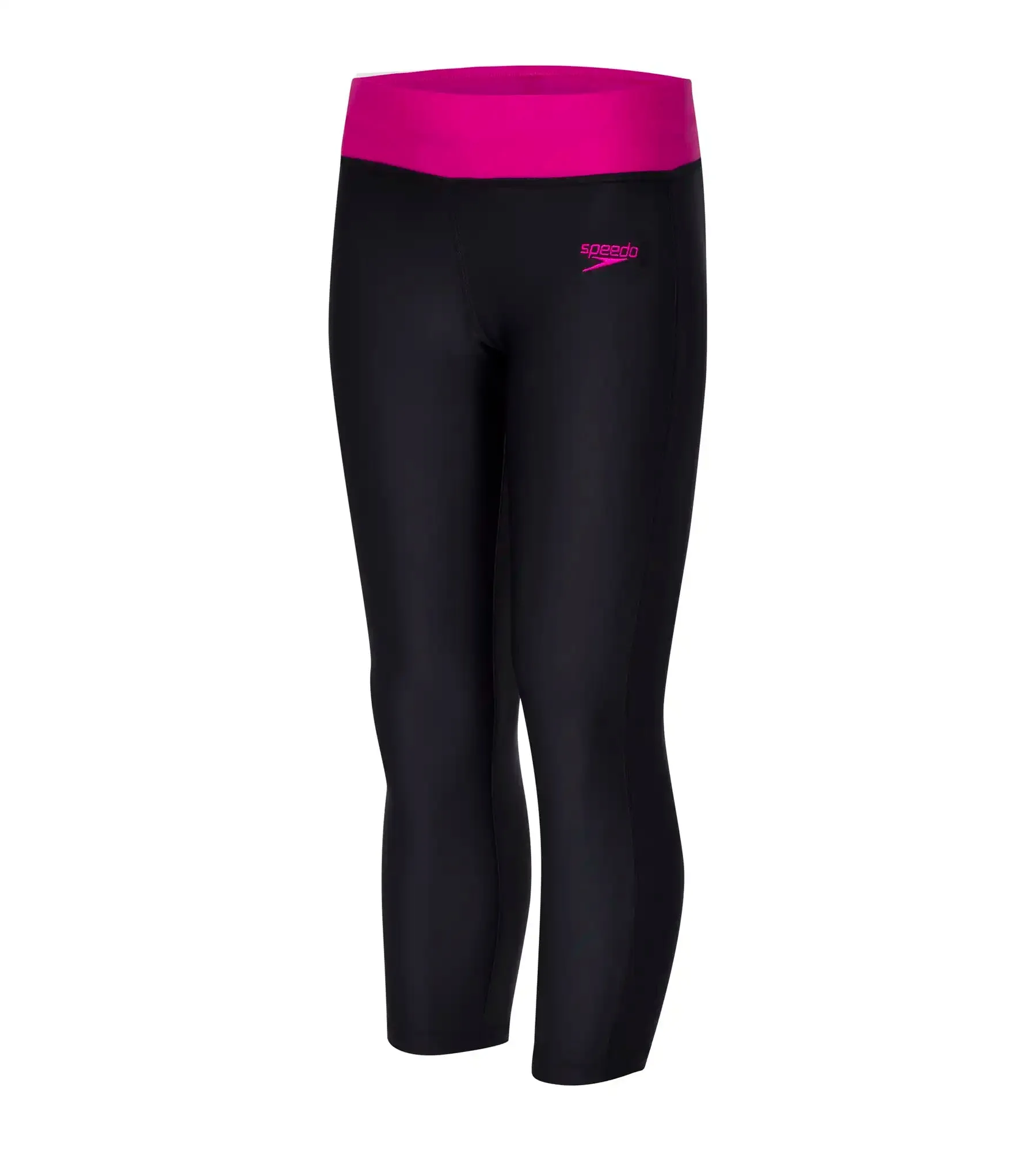 Girl's Solid Swim Capri - Black & Electric Pink