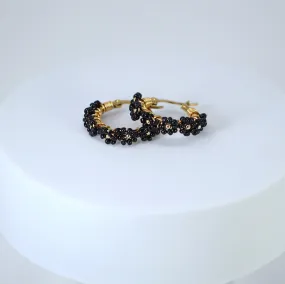 Gold Black Beaded Hoop Earrings, Wedding Guest Statement Earrings.