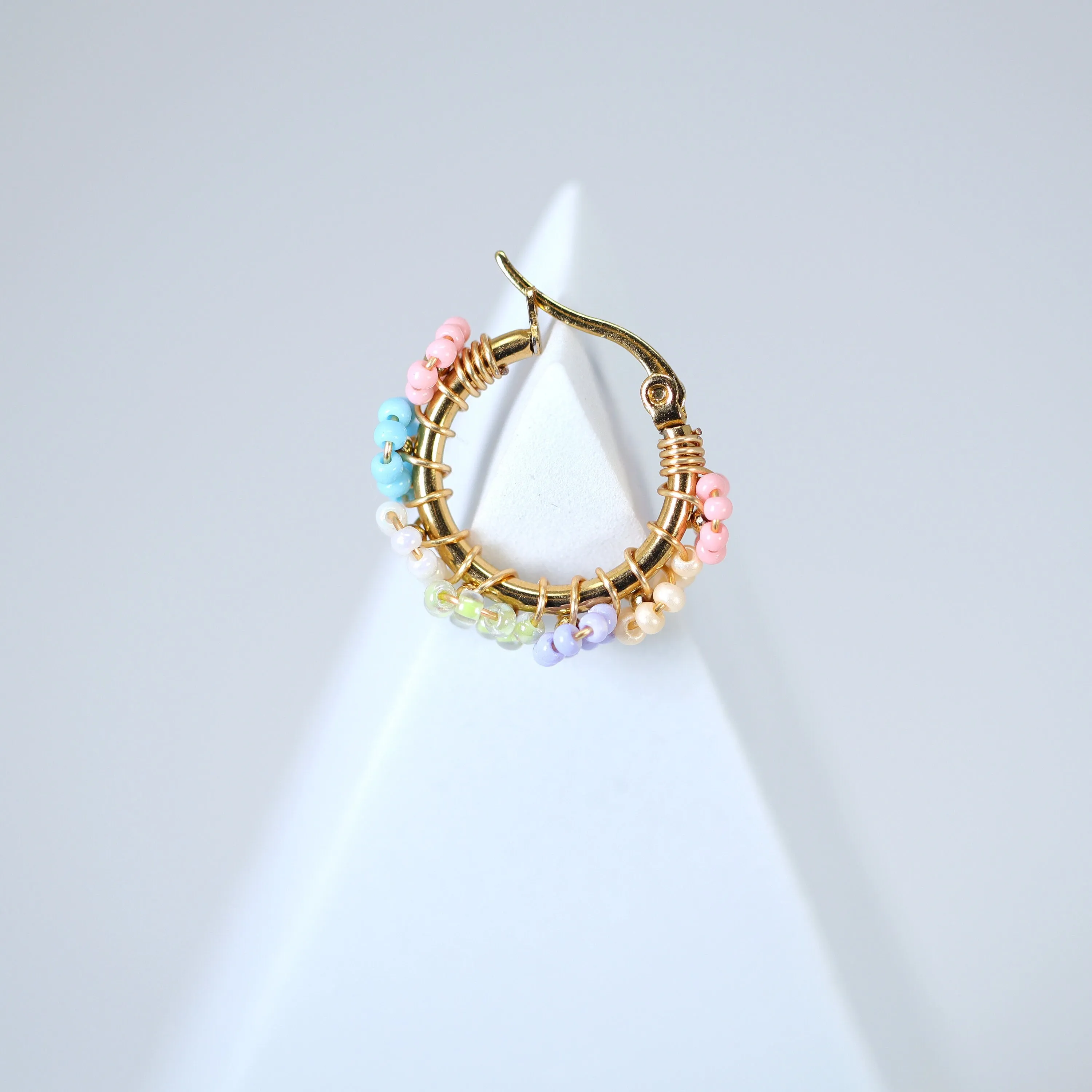 Gold Rainbow Beaded Hoop Earrings, Statement Earrings.