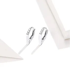 GZ249 - V Shape Hoop Earrings - 925 Sterling Silver Charm Jewelry