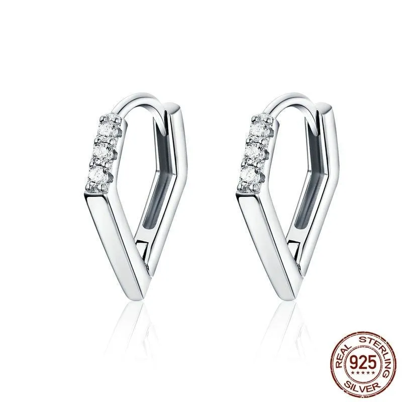 GZ249 - V Shape Hoop Earrings - 925 Sterling Silver Charm Jewelry