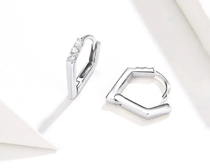 GZ249 - V Shape Hoop Earrings - 925 Sterling Silver Charm Jewelry