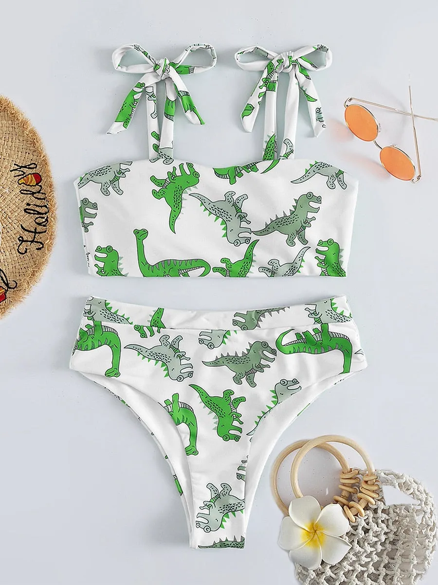 Hear Me Roar – Bikini mit Dinosaurier-Print und hoher Taille