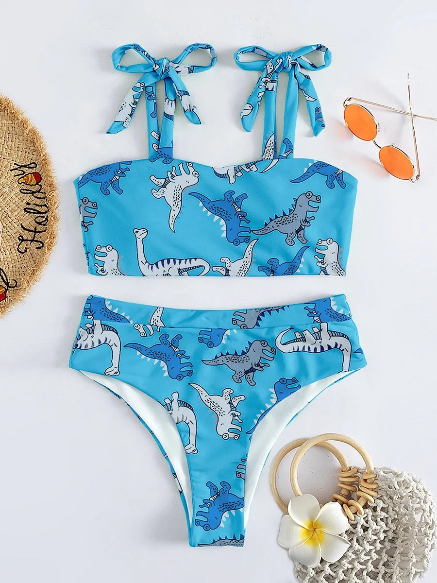 Hear Me Roar – Bikini mit Dinosaurier-Print und hoher Taille