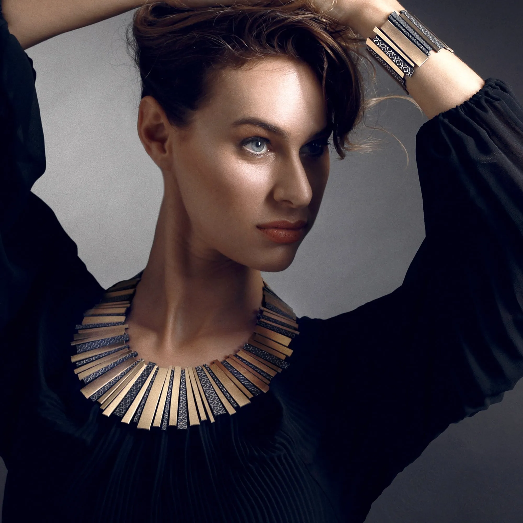 Hellena Gold statement leather necklace