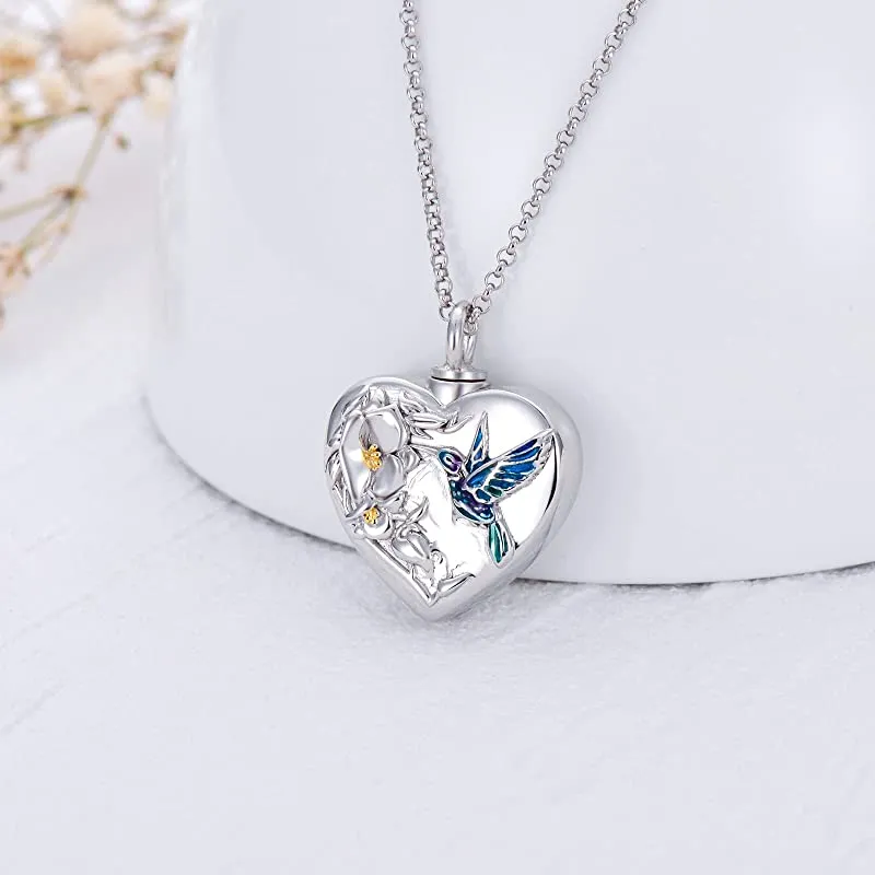 Hummingbird Cremation Urn Necklace for Ashes Human Keepsake Memorial Jewelry for Women