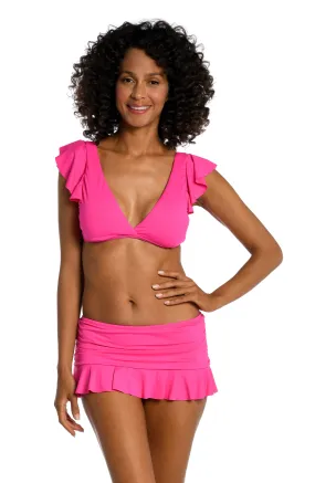 Island Goddess Ruffle Sleeve Top - Pop Pink