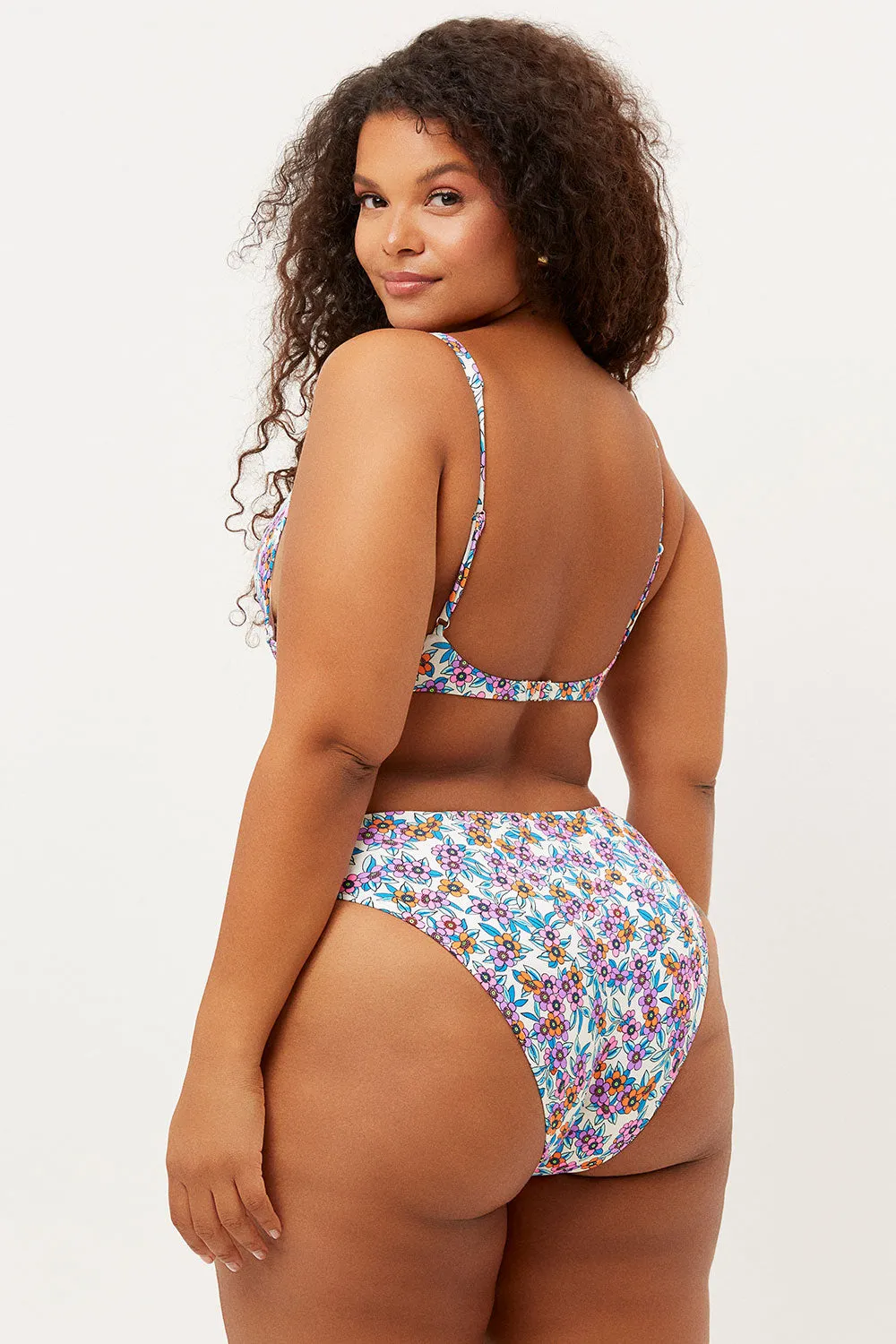 Jenna High Waist High Cut Bikini Bottom - Flower Farm