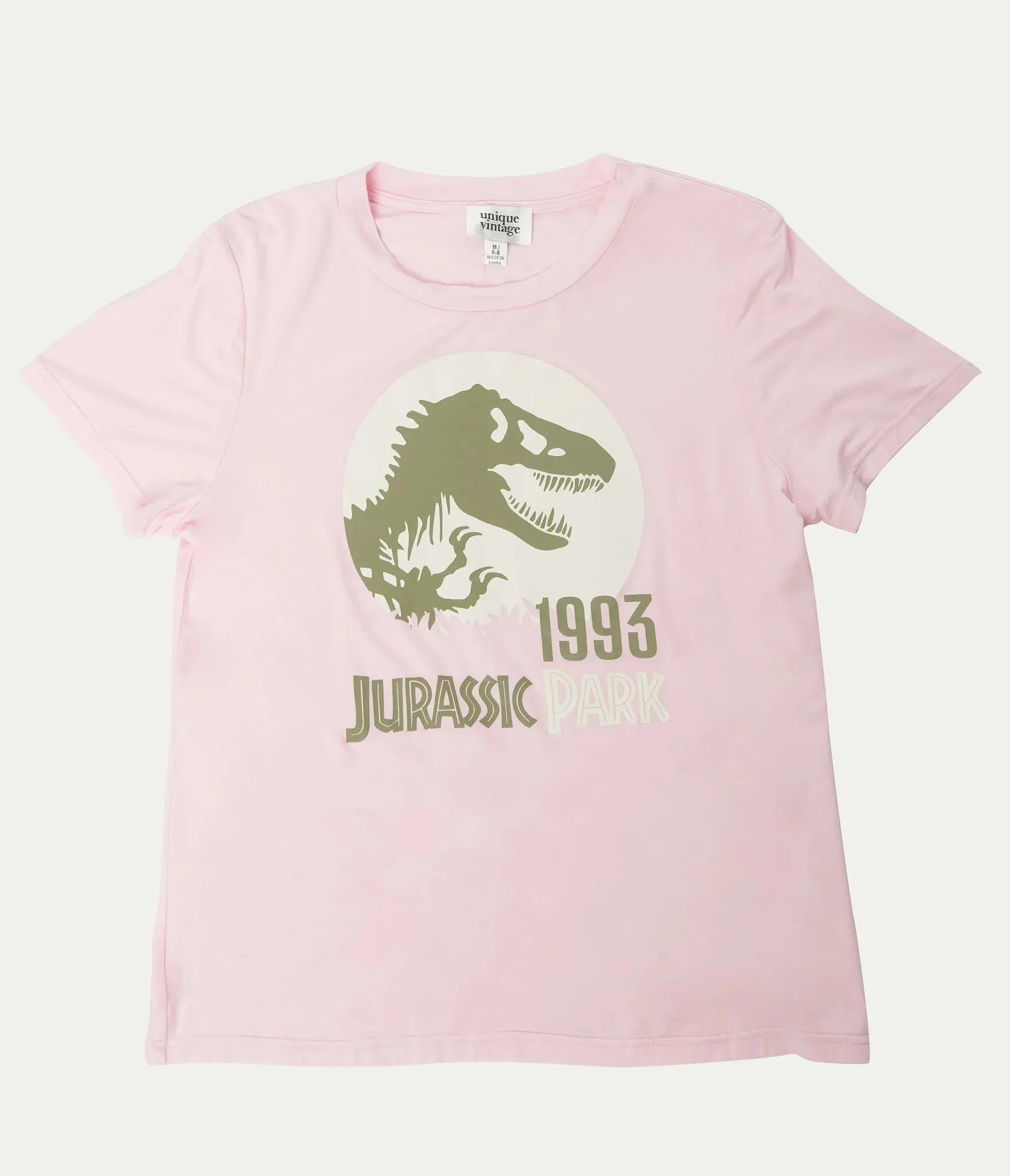 Jurassic Park x Unique Vintage Light Pink Jurassic Park 93 Fitted Tee