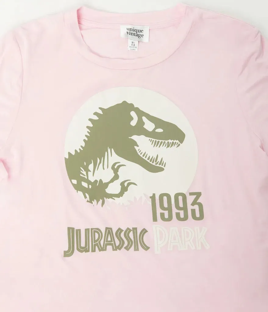 Jurassic Park x Unique Vintage Light Pink Jurassic Park 93 Fitted Tee