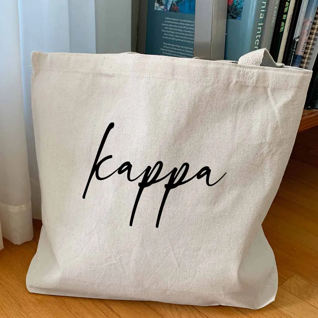 Kappa Kappa Gamma Script Writing Nickname Canvas Tote Bag