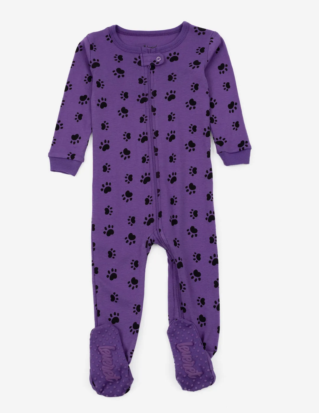 Kids Footed Purple Paw Print Pajamas