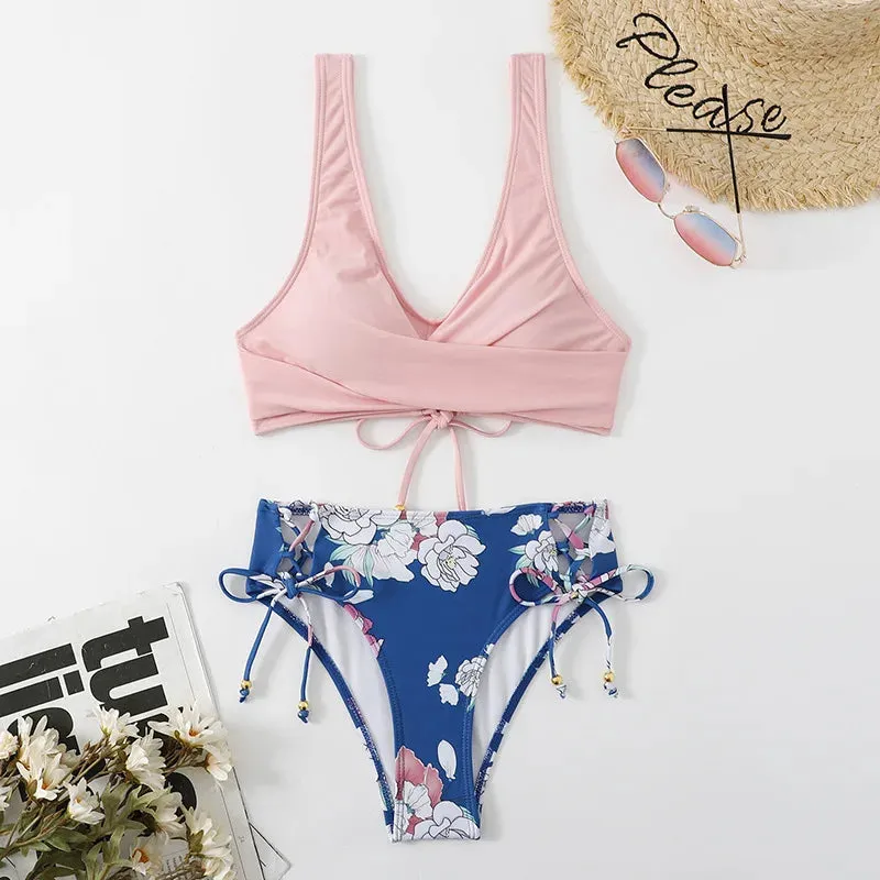 Lace Up Two Pieces Swimwear printed