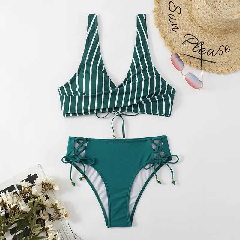 Lace Up Two Pieces Swimwear printed