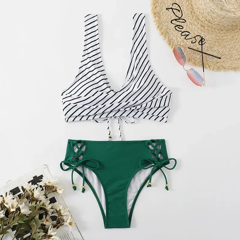 Lace Up Two Pieces Swimwear printed