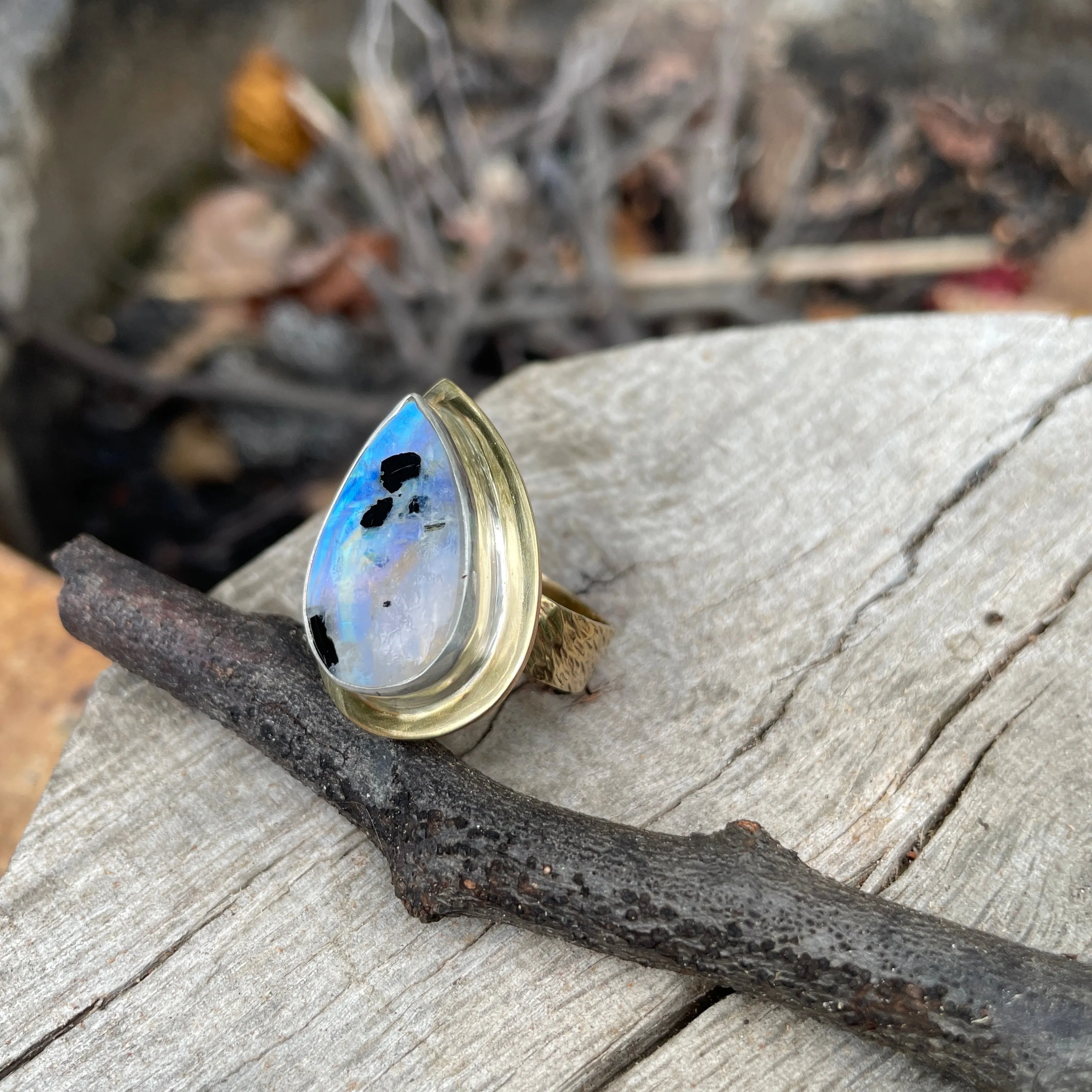 Large teardrop moonstone ring