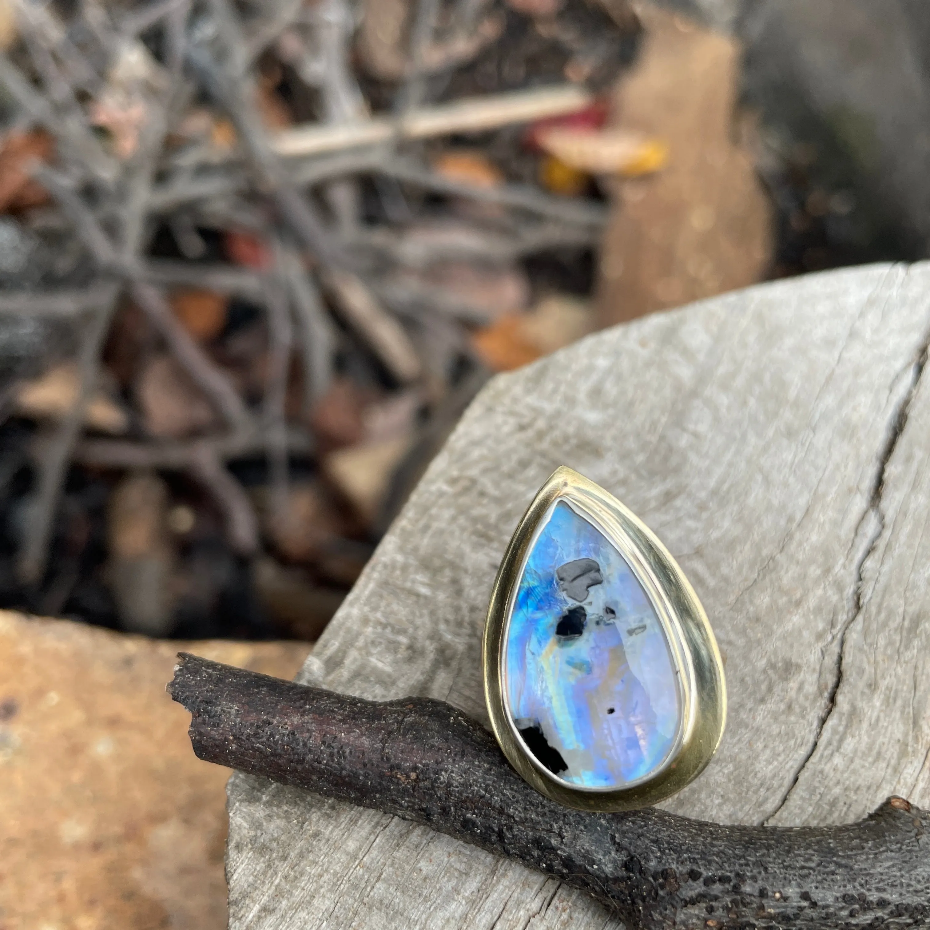 Large teardrop moonstone ring