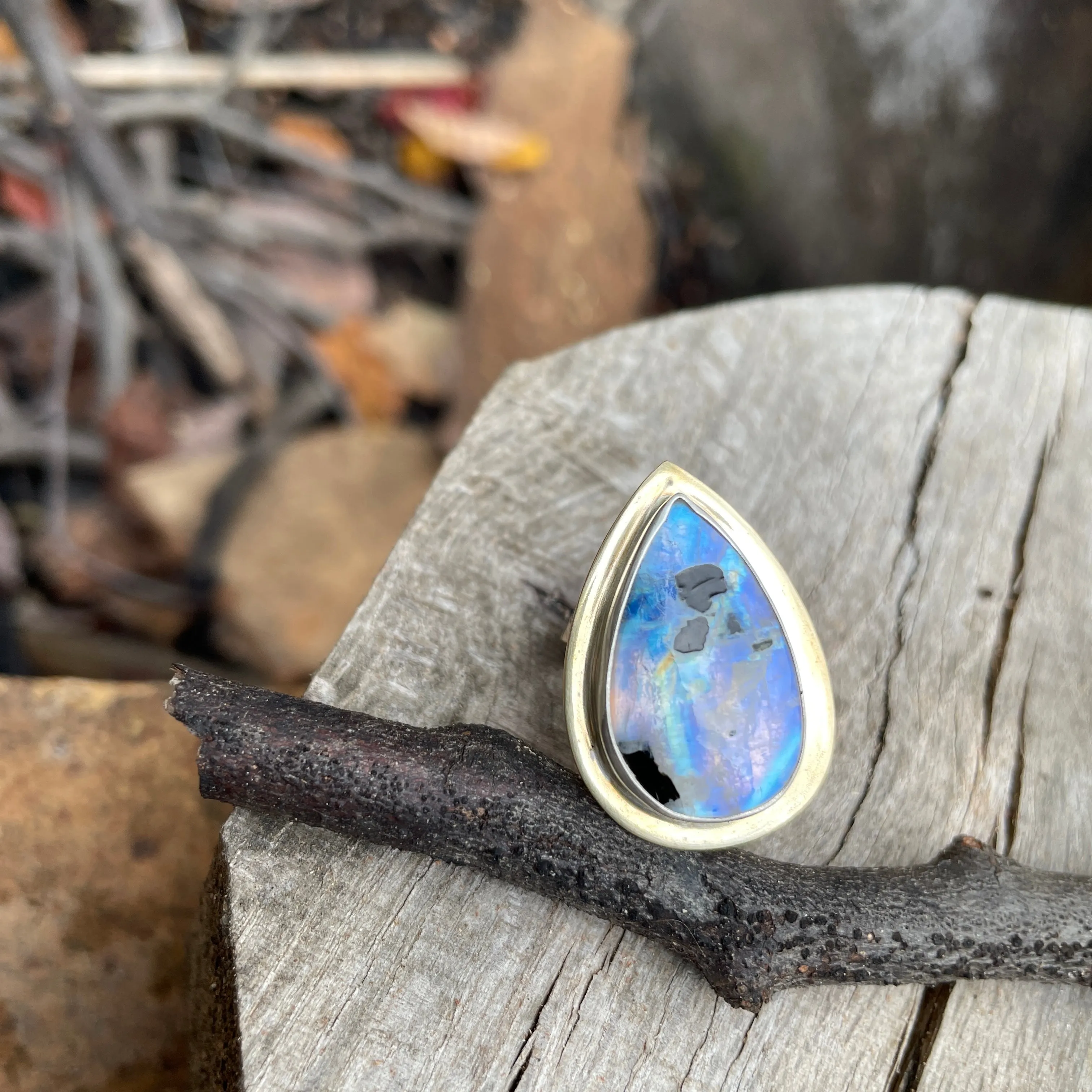 Large teardrop moonstone ring