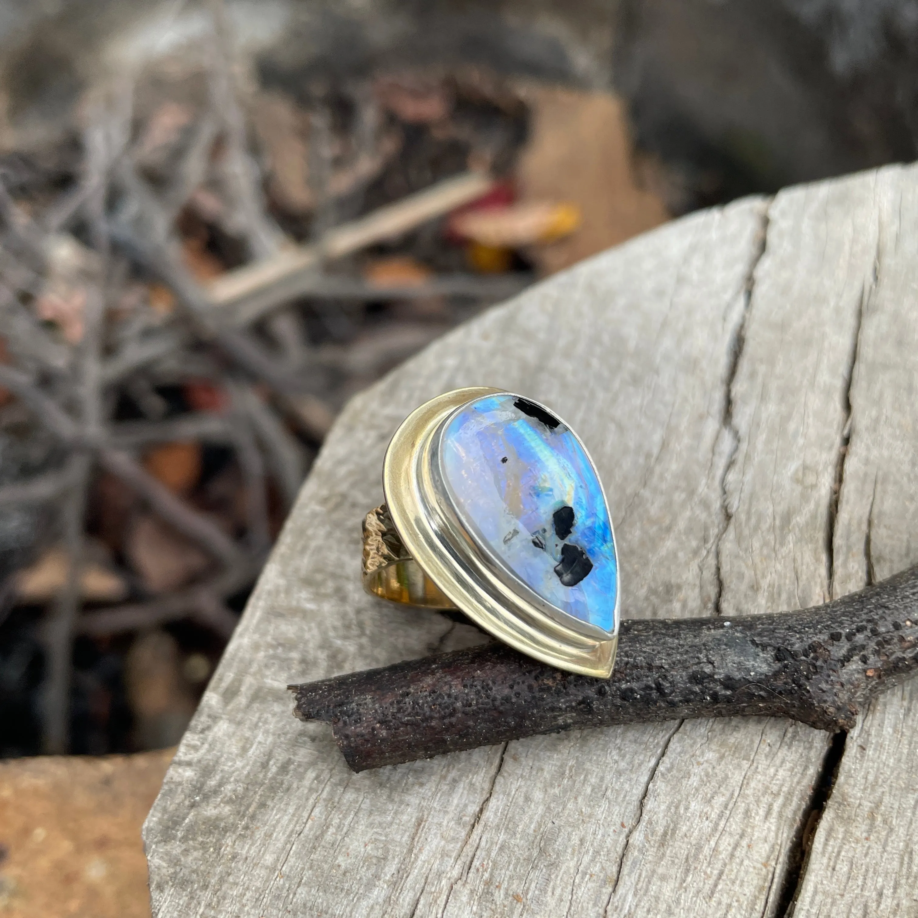 Large teardrop moonstone ring