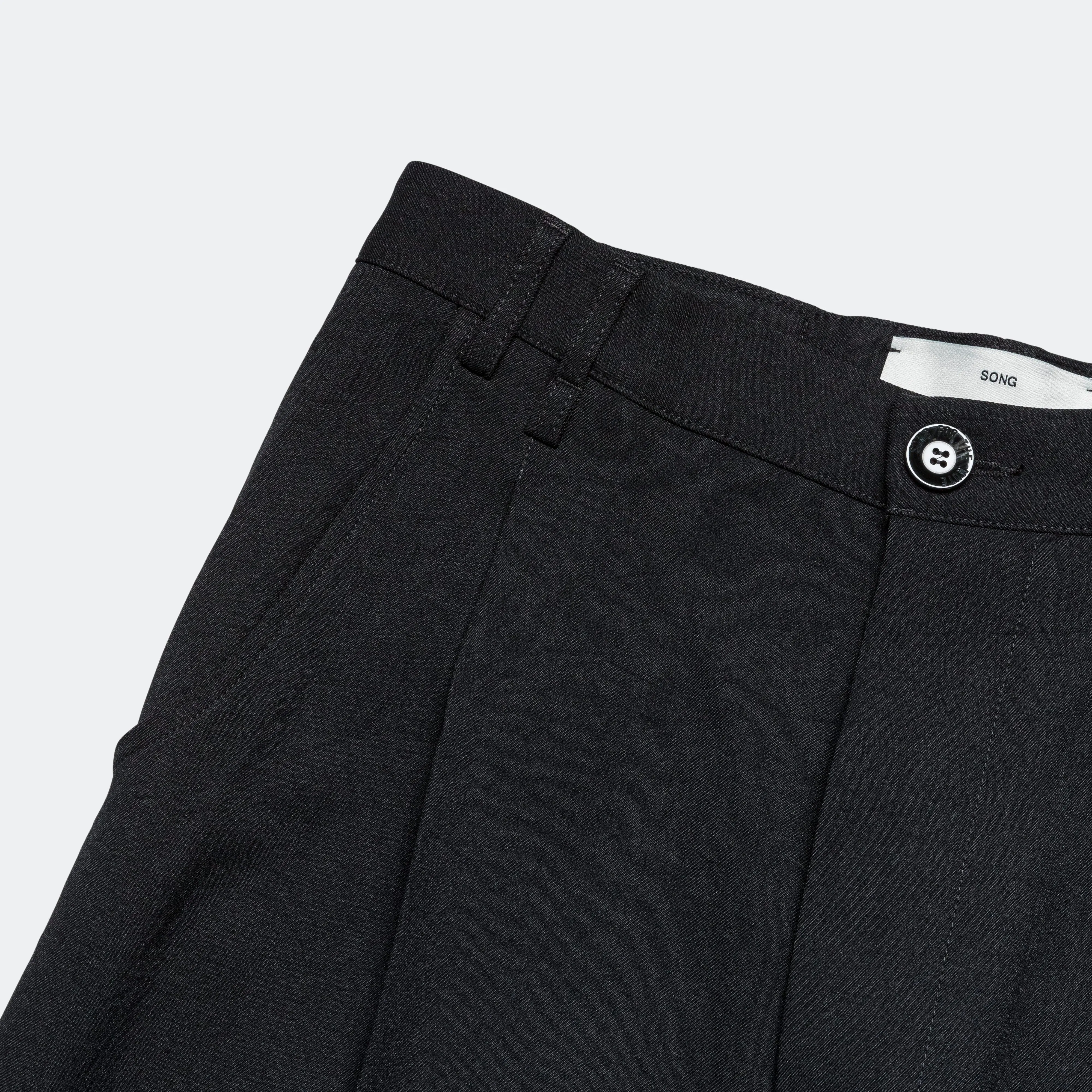 Loose Pleated Pant - Black Recycled Poly