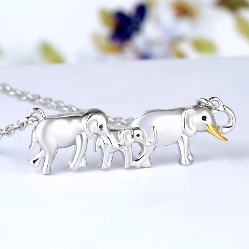 Lovely Elephants 925 Sterling Silver Fashion Pendant Necklace