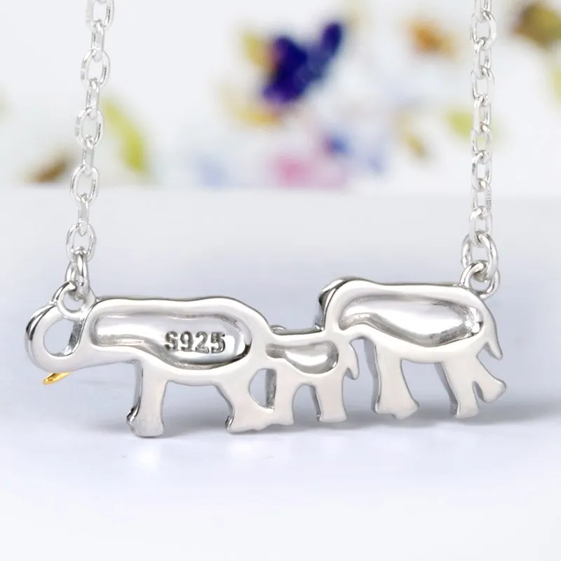 Lovely Elephants 925 Sterling Silver Fashion Pendant Necklace