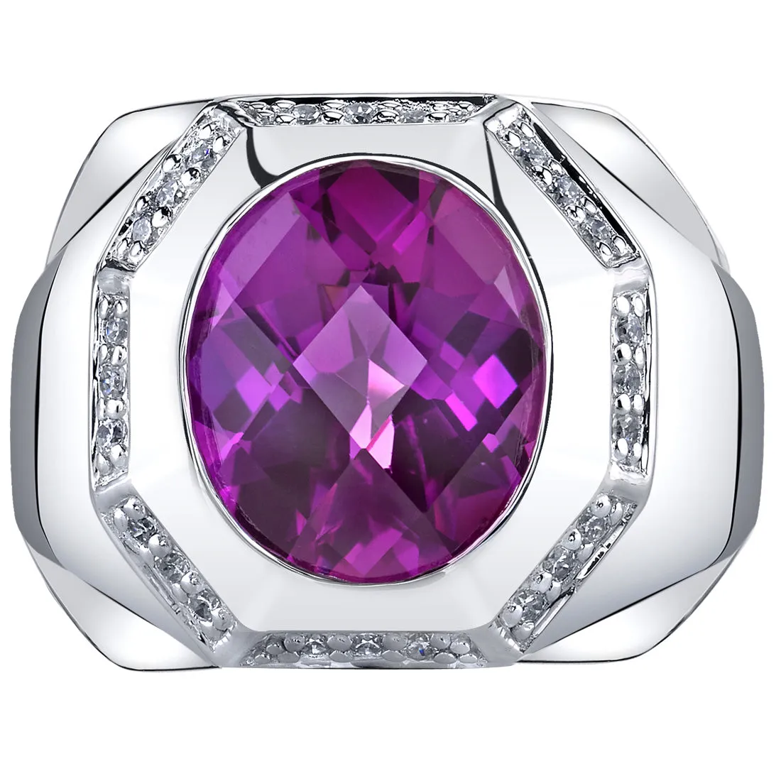 Mens 5.50 Carats Purple Sapphire Ring Sterling Silver Size 8