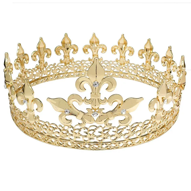 Men's King Crown with Crystals Gold for Wedding or Prom