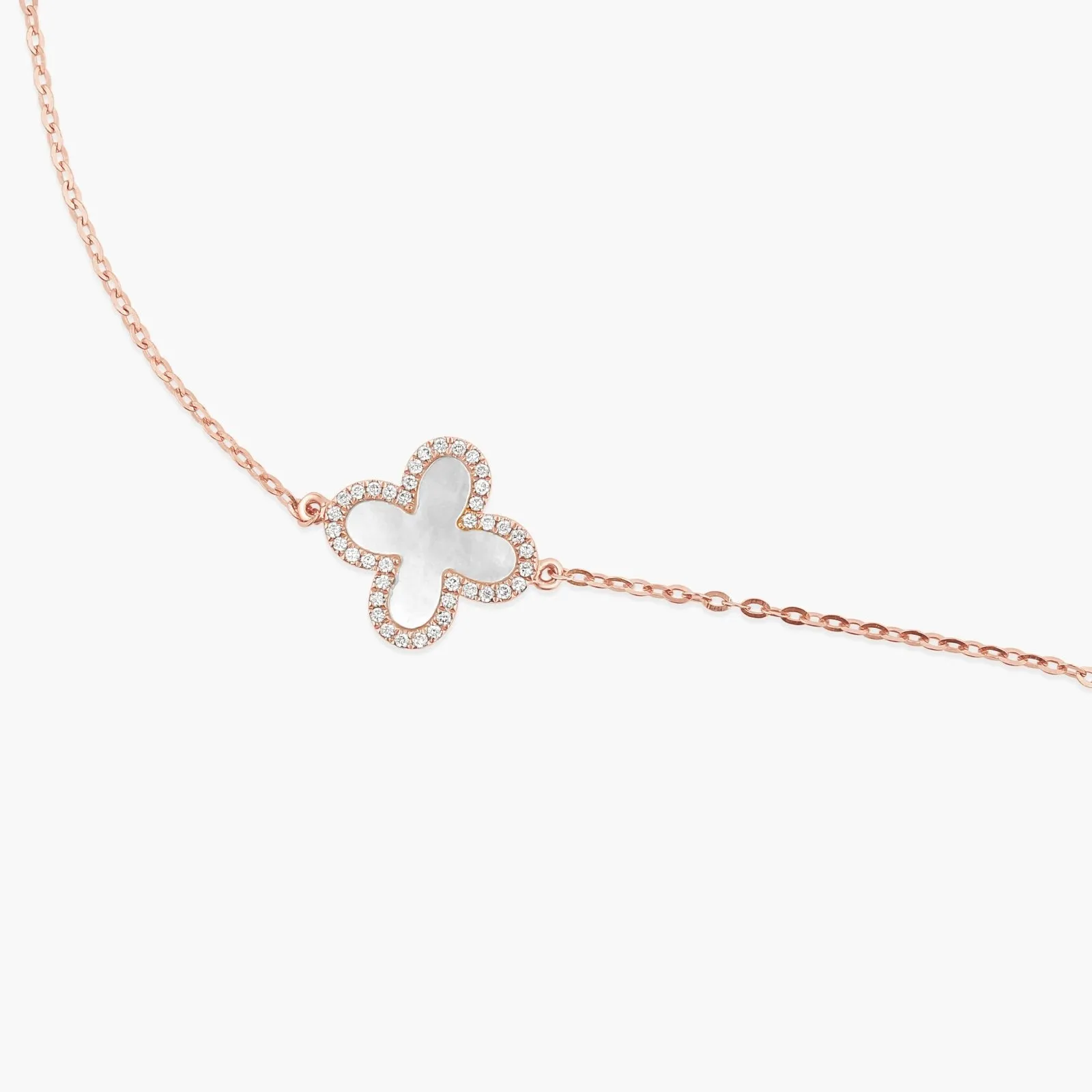 Mini Mother of Pearl and Diamond Halo Clover Station Bracelet