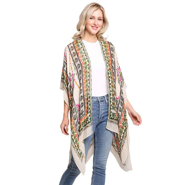 Multi Patterned Cover Up Kimono Poncho