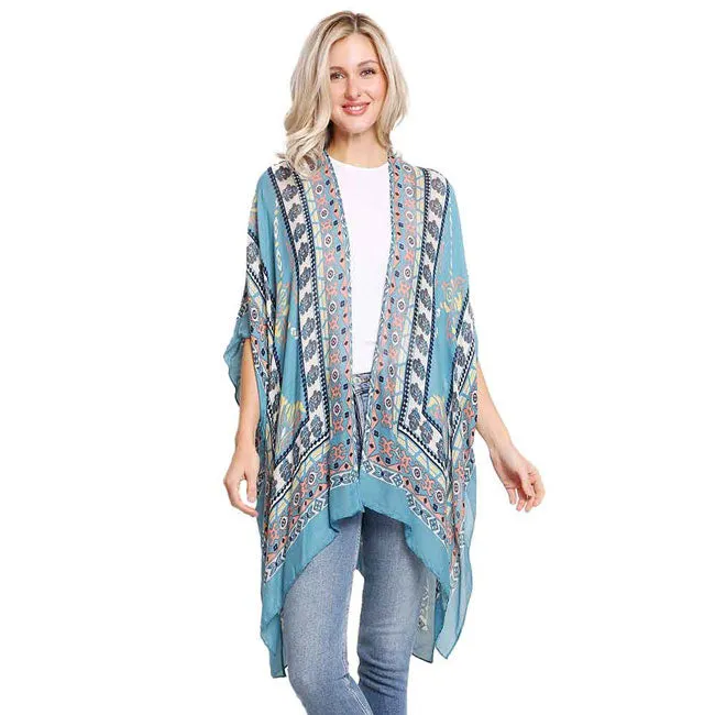 Multi Patterned Cover Up Kimono Poncho