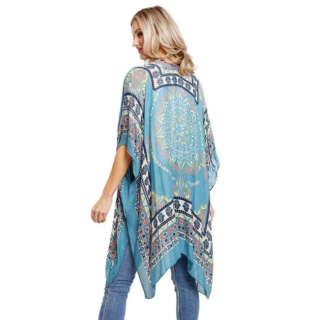 Multi Patterned Cover Up Kimono Poncho