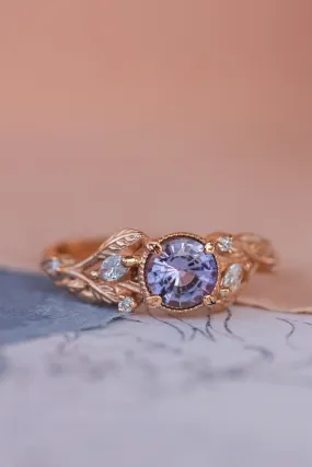 Natural purple sapphire engagement ring, rose gold engagement ring with accent diamonds / Patricia