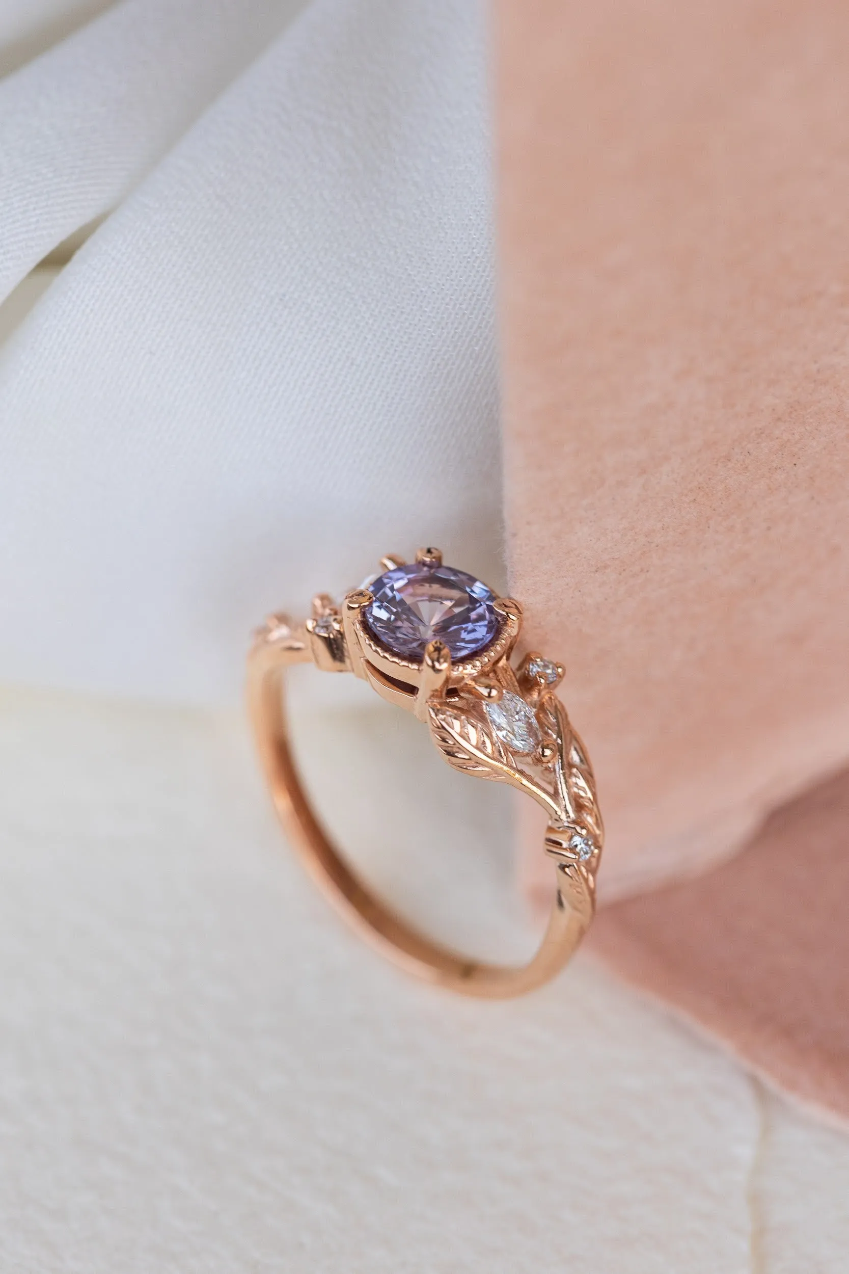 Natural purple sapphire engagement ring, rose gold engagement ring with accent diamonds / Patricia