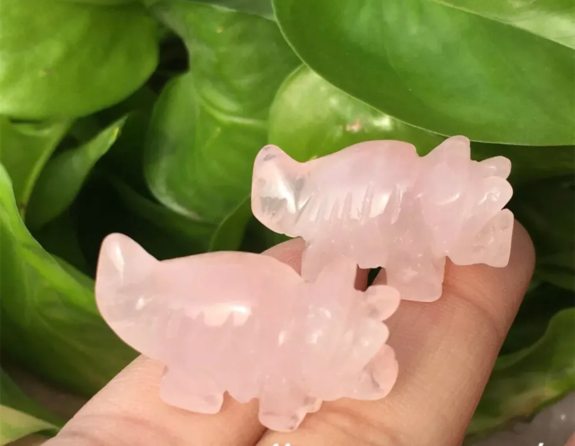 Natural Rose Quartz gemstone Crystal Dinosaur Figurine