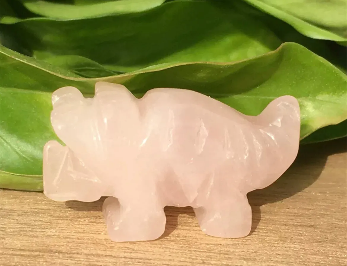 Natural Rose Quartz gemstone Crystal Dinosaur Figurine