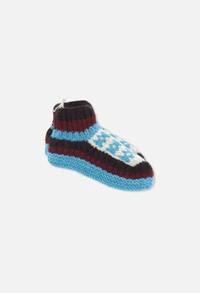 Nepalese Wool Knit Slipper / Sky Blue x White