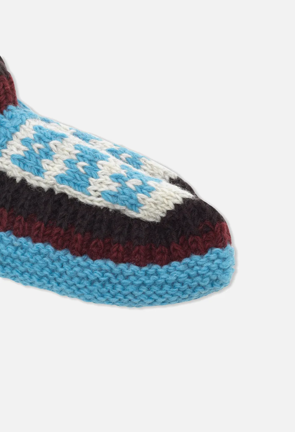 Nepalese Wool Knit Slipper / Sky Blue x White