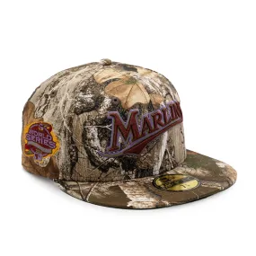 NEW ERA X FRESH RAGS 59FIFTY Florida Marlins Script 100th World Series SIDE PATCH - Real Tree Camo