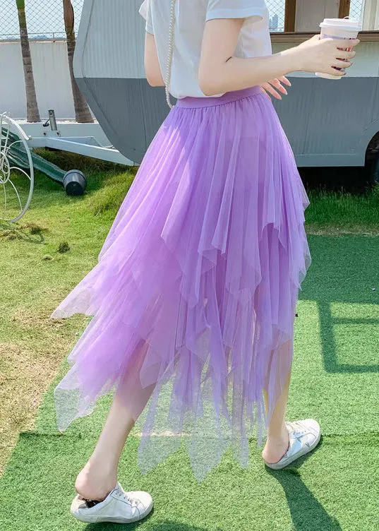 New Purple Asymmetrical Elastic Waist Tulle Skirt Summer AS1086