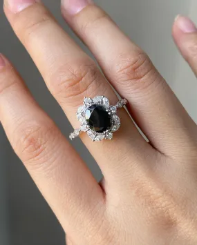 Oval cut Vintage Black Onyx engagement ring