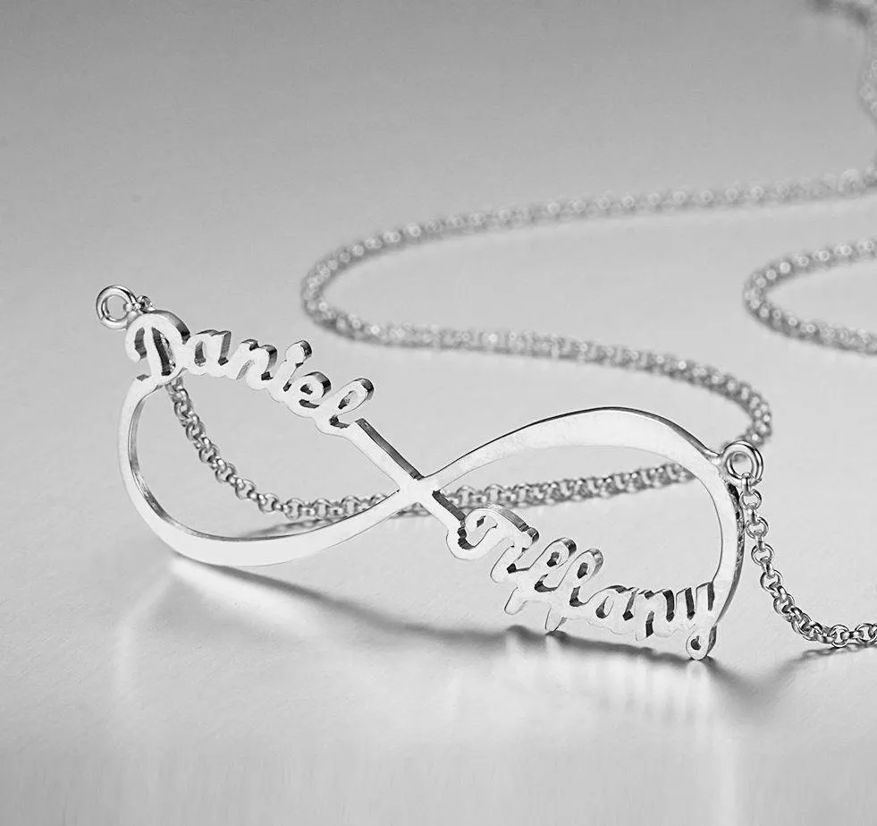 Personalized 2 Cursive Names Infinity Name Necklace Stainless Steel