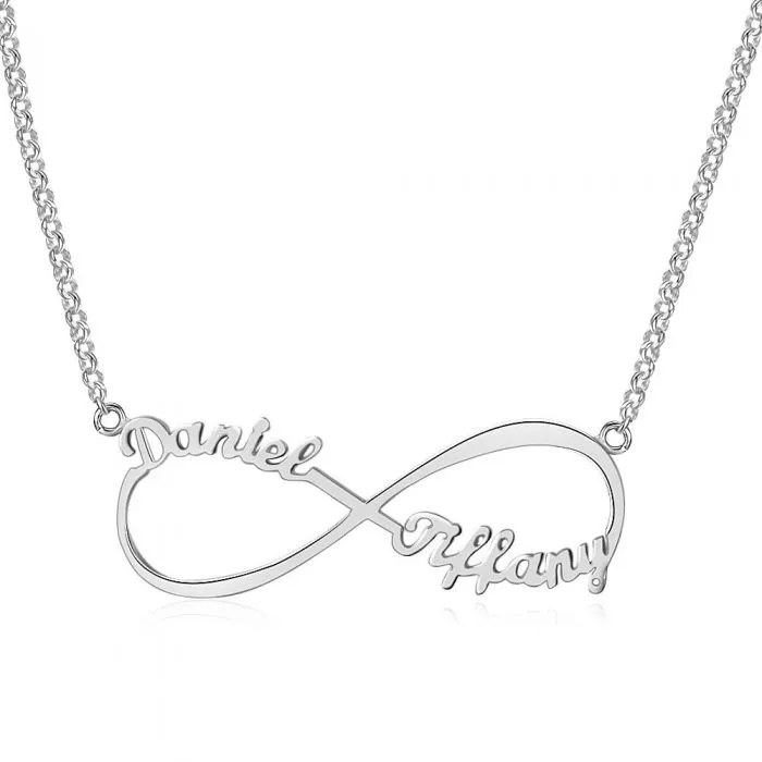 Personalized 2 Cursive Names Infinity Name Necklace Stainless Steel