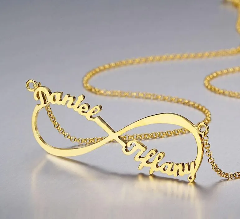 Personalized 2 Cursive Names Infinity Name Necklace Stainless Steel