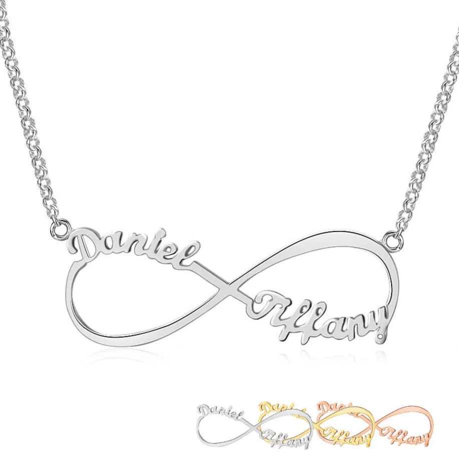 Personalized 2 Cursive Names Infinity Name Necklace Stainless Steel